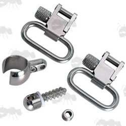 Silver Anodised QD Sling Swivel Set with QD Wood Screw Stud and Barrel Split Band for Weihrauch HW80, HW95, HW95K Airguns and Other Rifles
