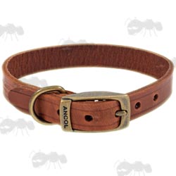 Ancol Latigo Leather Dog Collar In Chestnut Brown With Brass Ring and Buckle