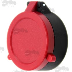 Closed View of AnTac Red Flip-Up Rifle Scope Lens Cover