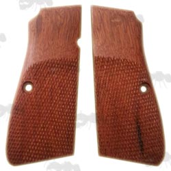 Pair of Wooden Browning Hi-Power Grips with Chequered Design