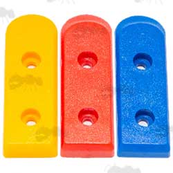 Set of Three Yellow, Red and Blue Plastic Colt 1911 Magazine Base Plates