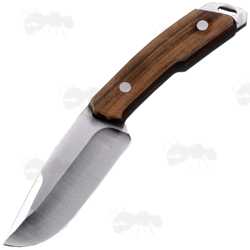 Classic Hunters' Fixed Blade Full Tang Knife with Dark Brown Sandalwood Scales and Dark Brown Faux Leather Belt Sheath