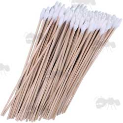 One Hundred 15cm Long Wooden Swabs With Pointed Cotton Tips For Cleaning