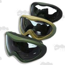 Black, Green and Tan Coloured Falan Swat Style Wide Lens Airsoft Goggles