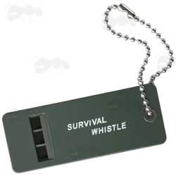 Triple Frequency Green Coloured Flat Design Signal Whistle with Metal Ball and Chain Keychain