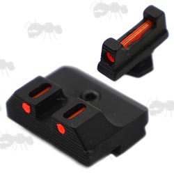 Front and Rear Red Fiber Optic Gun Sight Set For Glock Pistols