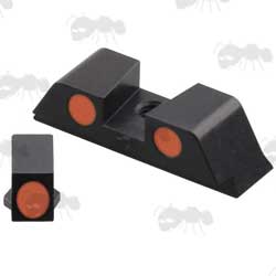 Front and Rear Glock Pistol Ironsights with Red / Orange Dots