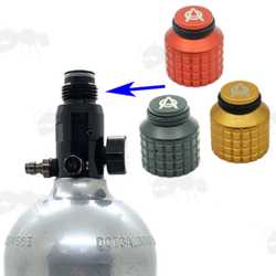 Black, Red and Gold Anodised Metal Thread Protector Caps for HPA Tanks and CO2 Cylinder Regulators