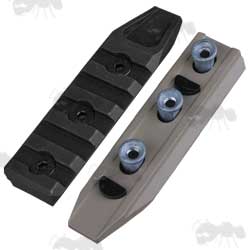 One Black and One Tan Coloured Short Five Slot KeyMod Accessory Rail with Fittings