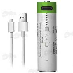 CityTree 14500 Lithium-Ion Battery with USB-C Charging Port, Shown with a Charger Cable