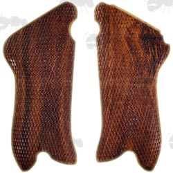 Pair of Wooden Luger P08 Pistol Grips with Detailed Fully Chequered Pattern