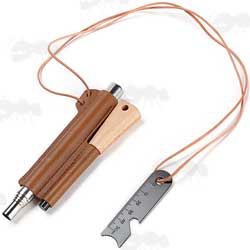 Magnesium Fire Starting Rod with Black Striker Steel and Telescopic Blower in a Faux Leather Sheath