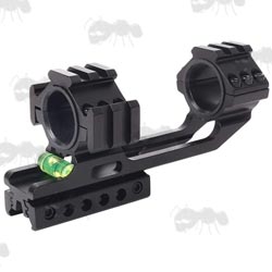One Piece, Cantilever Design 30mm Diameter Scope Mount For Weaver Rails With Anti-Tilt Spirit Level and Accessory Rail Tops