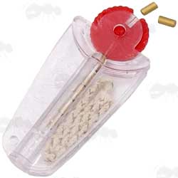 Red and Clear Plastic Dispenser with 7 Flint Stones and One Wick for Oil Lighters