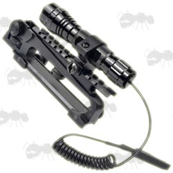 D26 Host Hunting Gun Light With Pressure Pad Tailcap Mounted To An AR Rifle Carry Handle