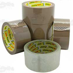 Six 66 Metre Rolls of 48mm Wide Buff and Clear Original Stikky Tape