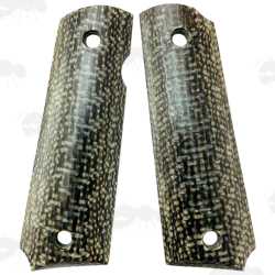 Pair of Full Size Green Burlap Micarta 1911 Pistol Grips with a Polished Finish