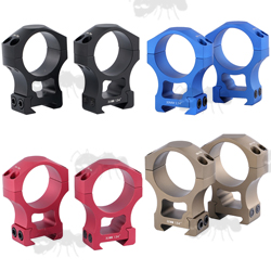 Black, Blue, Red and FDE Coloured Precision Picatinny 30mm Extra High Scope Ring Mounts