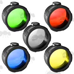 Red, Green, Yellow, Blue and Frosted White Torch Cap Lens Set