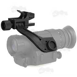 Black Polymer Helment Rail Mount Adapter for PVS-14 Style Night Vision Monoculars, Shown Fitted to Sight and Helmet Mount