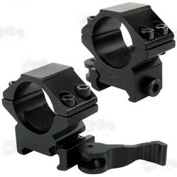 Pair of Throw-Lever Quick-Release 25mm Diameter Low Rifle Scope Ring Mounts for Weaver / Picatinny Rail