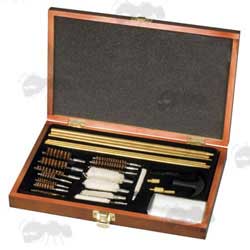 Universal Gun Barrel Rod Mops and Brushes Cleaning Kit in a Wooden Storage Box