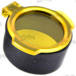 Large Black Flip-Up Lens Cover with See-Through Yellow Lid for Telescopic Rifle Scopes