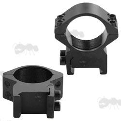 Black, Medium-Profile Double Clamped 25mm Scope Rings for Weaver / Picatinny Rails With Allen Head Clamping Bolts