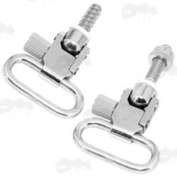 Set of Silver Quick-Release Swivels for 25mm Wide Slings with Wood and Machine Thread QD Studs and Washers