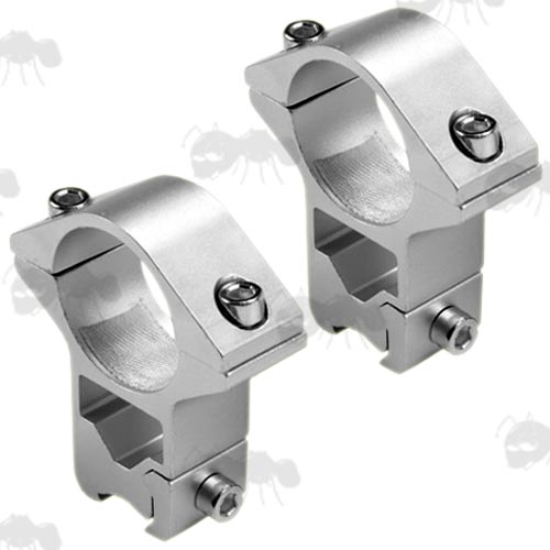 Pair of See-Thru Design High Profile Silver 25mm Scope Rings for Dovetail Rails