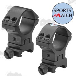 ATP90 Sportsmatch Weaver Rail Two Piece Fully Adjustable High Profile 30mm Diameter Scope Rings