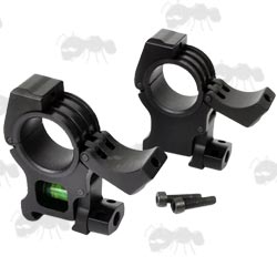 Pair of Scope Mounts with Vertical Split Hinged Rings and Built in Spirit Level for Weaver / Picatinny Rails