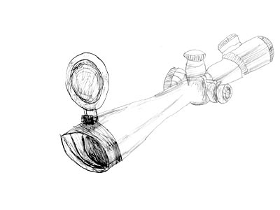 Drawing of a Rifle Scope with Flip Up Lens Cover