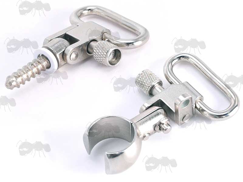 Silver Anodised QD Sling Swivel Set with QD Wood Screw Stud and Barrel Split Band for Weihrauch HW80, HW95, HW95K Airguns and Other Rifles