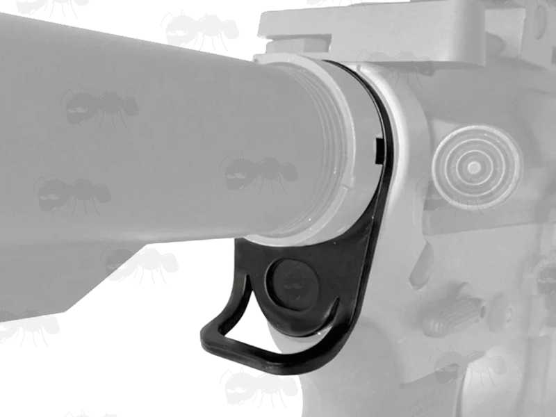 AR-15 Collapsible Stock Sling Plate with 180 Degree Loop Fitting, Fitted on Buffer Tube