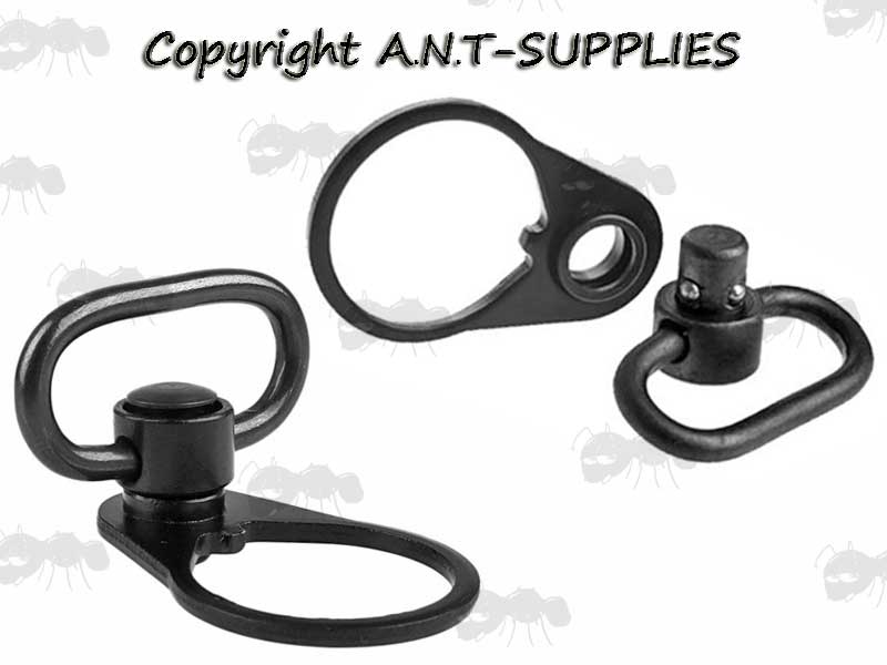 Two AR-15 10mm Socket Receiver Sling Plates with QD Swivels