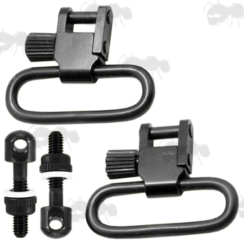 Pair of 30mm Black QD Sling Swivels with Base Studs with Long Machine Threads