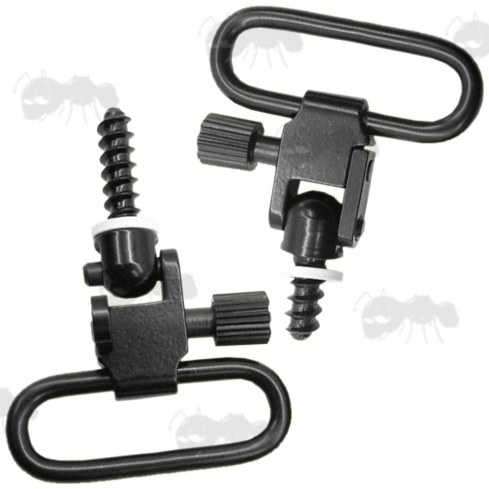 Pair of 30mm Black QD Sling Swivels with Base Studs with Short and Long Wood Threads