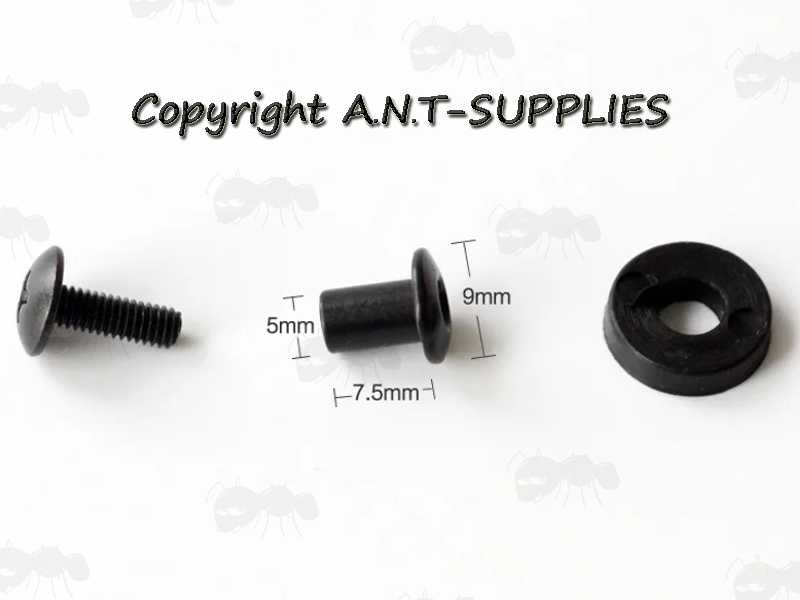 Dimensions of The Black 7.5mm Long Chicago Screw Sling / Knife Sheath Studs