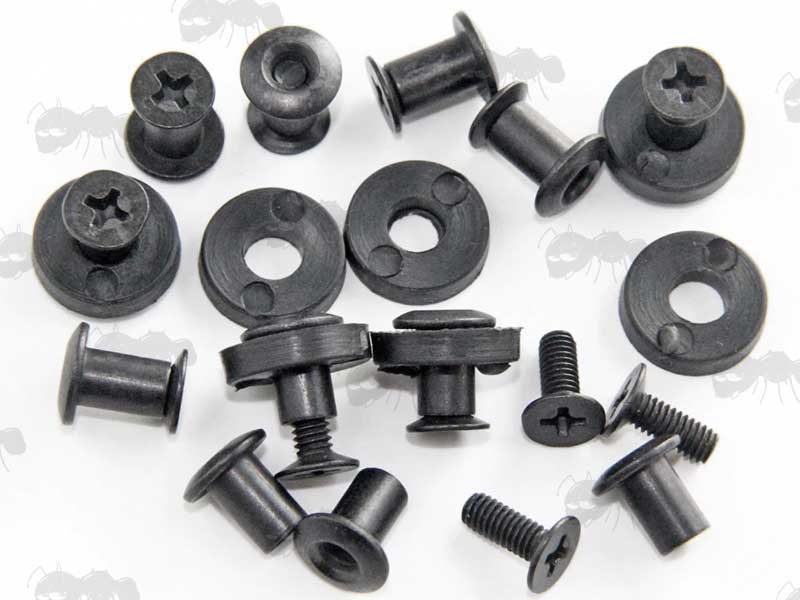 Black 7mm Long Chicago Screw Sling / Knife Sheath Studs With Rubber Washers