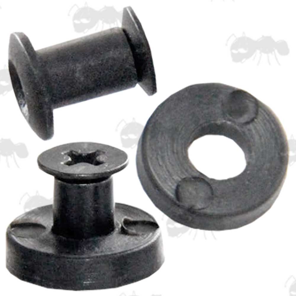 Pair of Black 7mm Long Chicago Screw Sling / Knife Sheath Studs With Rubber Washers