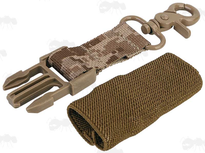 Digital Derest Camouflage Coloured End Exchange Tab Adapter with Side Release Buckle Clip and Lobster Claw Swivel Clip Sling Fitting