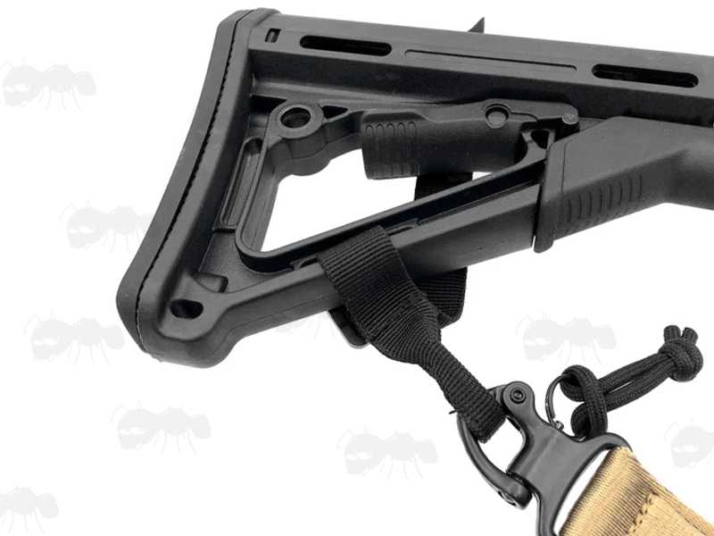 Black Coloured Universal Gun Buttstock Sling Adapter Nylon Loop Fitted to Rifle and Sling