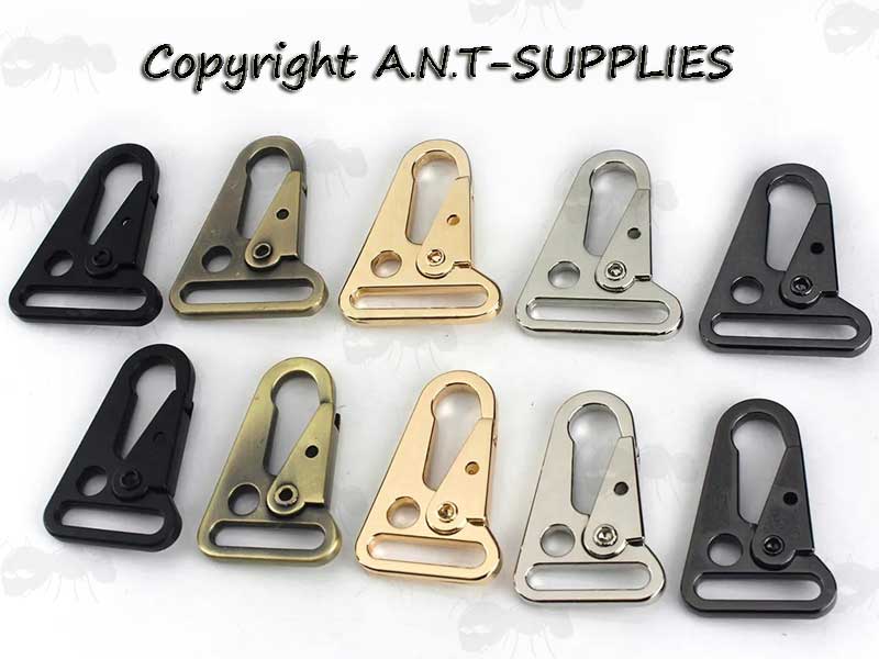 Range of Sizes and Colour Finishes of Wide Mouth H&K Type Gun Sling Hook Snap Clips