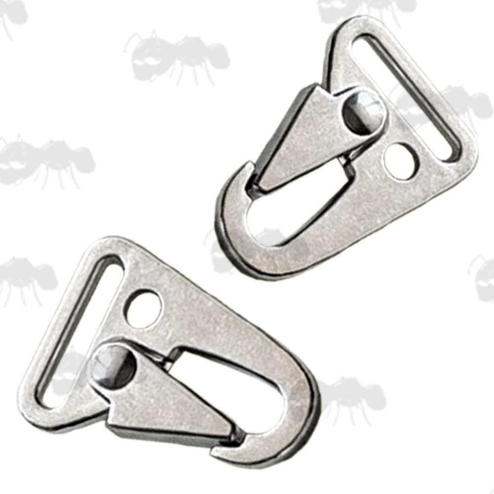 Two H&K Style Gun Sling Snap Clips with a Silver Coloured Finish