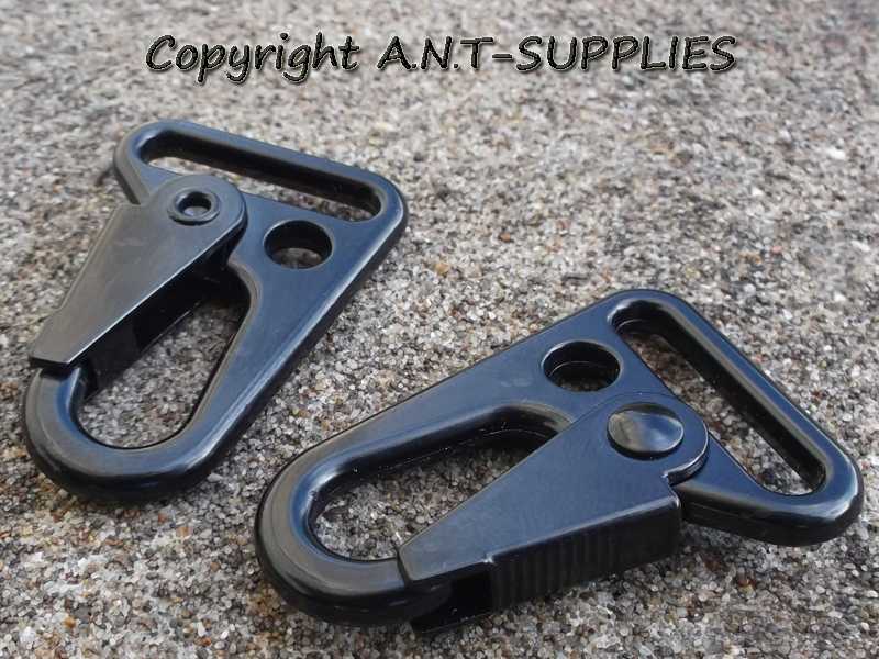 Pair of 25mm Loop Black Wide Mouth H&K Type Gun Sling Hook Snap Clips