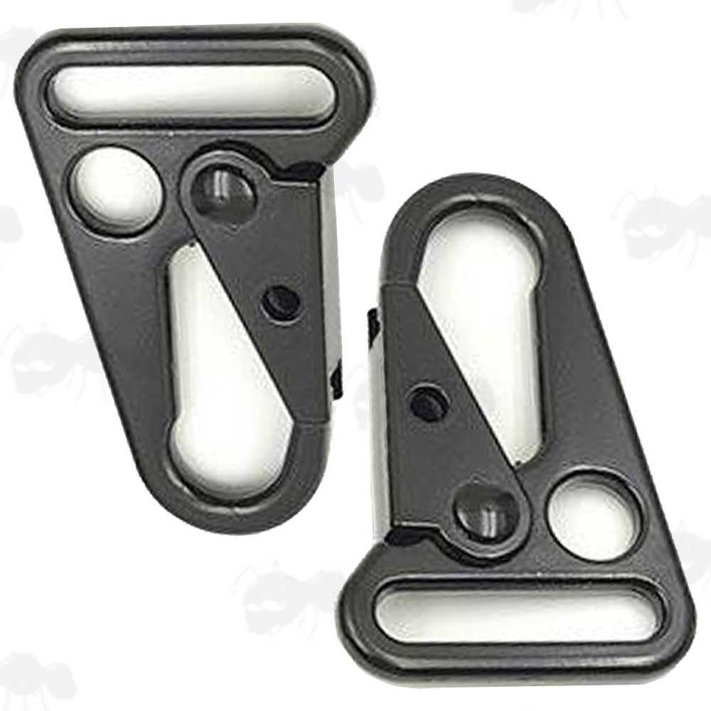 Pair of 25mm Loop Black Wide Mouth H&K Type Gun Sling Hook Snap Clips