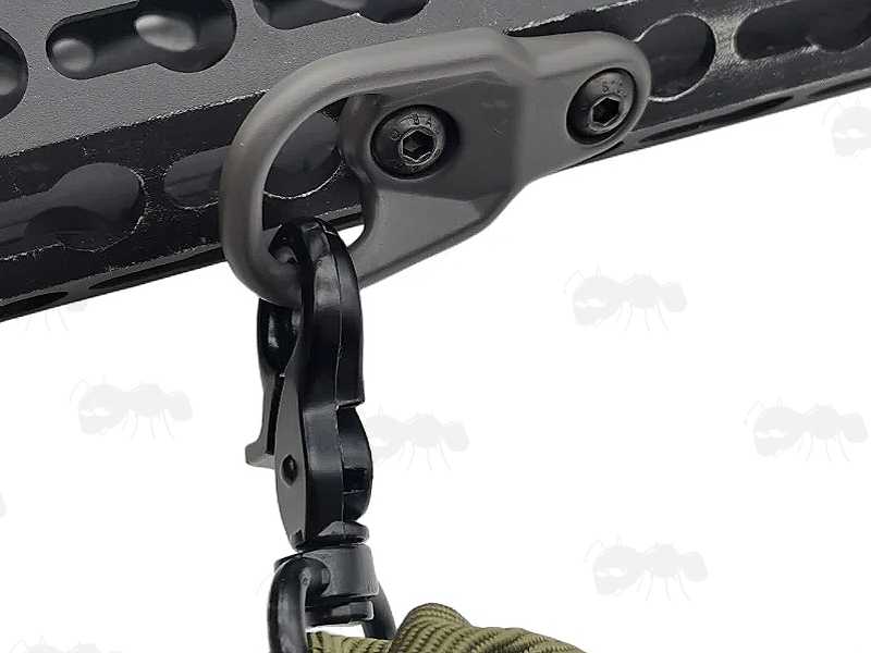 Base View of The Large Loop Handguard Fitting Sling Mount Attachment Point with KeyMod and MLok Fittings