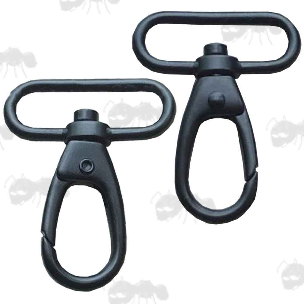 Pair of Black Metal Lobster Claw Style Swivelling Gun Sling Clips with 38mm Loops
