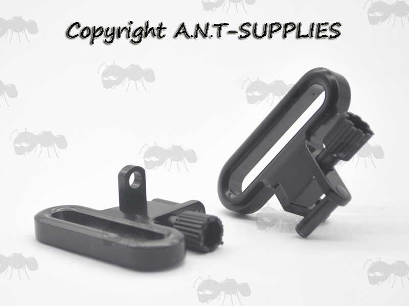 Pair of High-Strength Quick-Detach 30mm Wide Gun Sling Swivels with One Piece Loop and Body Design, with Plastic Plunger Sleeves
